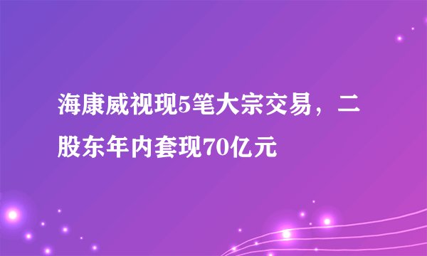 海康威视现5笔大宗交易，二股东年内套现70亿元