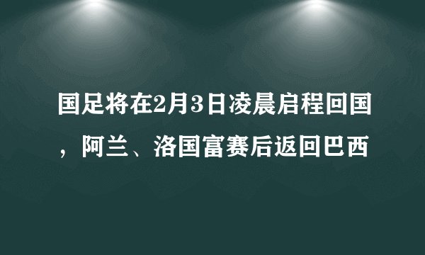国足将在2月3日凌晨启程回国，阿兰、洛国富赛后返回巴西