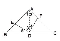 如图，在$\triangle ABC$中，AB=AC，$\angle A=9{0}^{\circ }$，点D是BC的中点，用一块三角板的直角顶点与点D重合，将三角板绕点D旋转，两条直角边分别与AB、AC相交余点F、E，探究：三角板在不同位置时线段DF、DE在数量上有何关系？并说明理由.