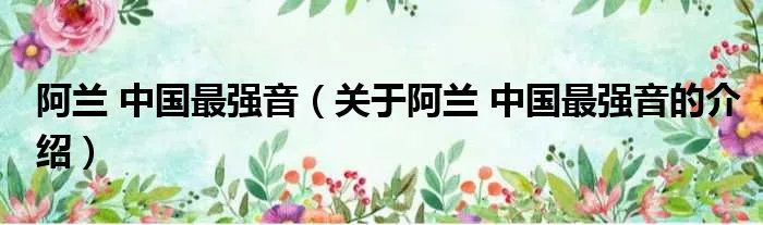 阿兰 中国最强音（关于阿兰 中国最强音的介绍）