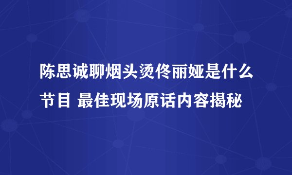 陈思诚聊烟头烫佟丽娅是什么节目 最佳现场原话内容揭秘