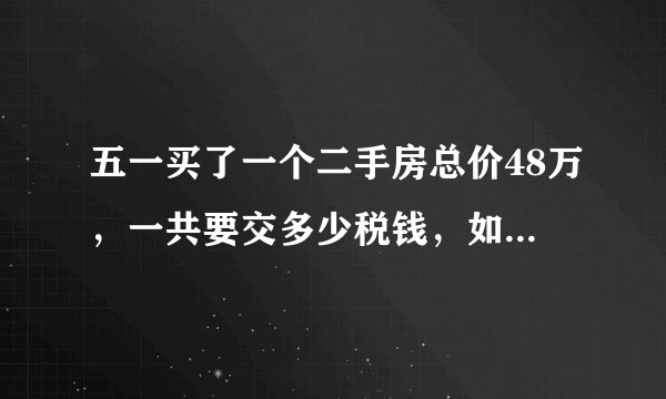 五一买了一个二手房总价48万，一共要交多少税钱，如果合同改为45万。