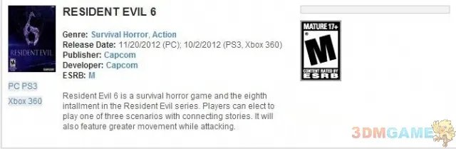 外媒曝光《生化危机6》PC版发售日 11月20日面市