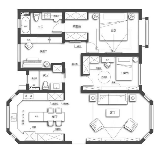 102㎡现代轻奢欧美风,弧形窗的设计,非常典雅大气!真让人羡慕