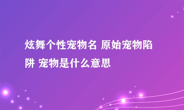 炫舞个性宠物名 原始宠物陷阱 宠物是什么意思