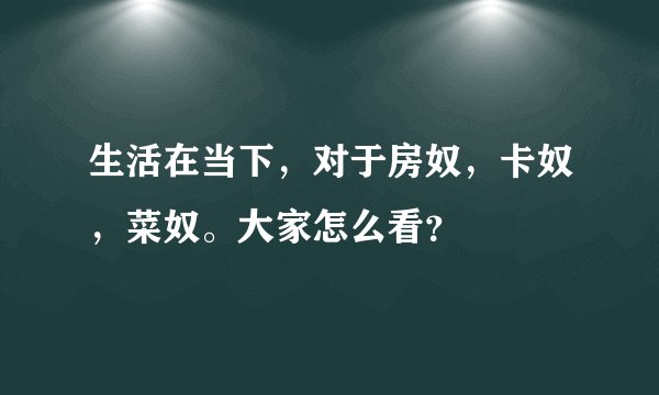 生活在当下，对于房奴，卡奴，菜奴。大家怎么看？