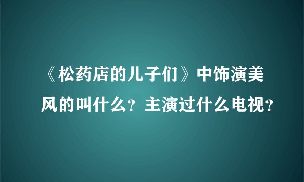 《松药店的儿子们》中饰演美风的叫什么?主演过什么电视?