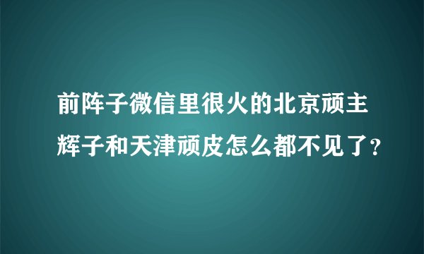 前阵子微信里很火的北京顽主辉子和天津顽皮怎么都不见了？