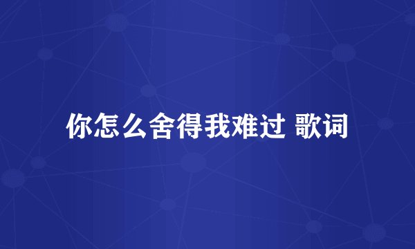 你怎么舍得我难过 歌词