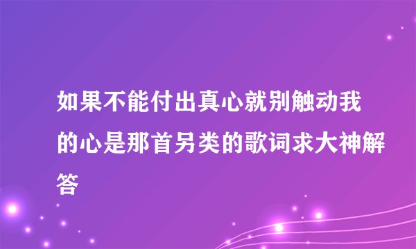 如果不能付出真心就别触动我的心是那首另类的歌词求大神解答