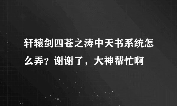 轩辕剑四苍之涛中天书系统怎么弄？谢谢了，大神帮忙啊