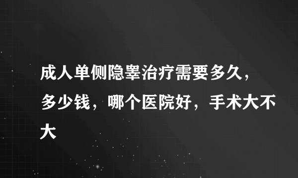成人单侧隐睾治疗需要多久，多少钱，哪个医院好，手术大不大