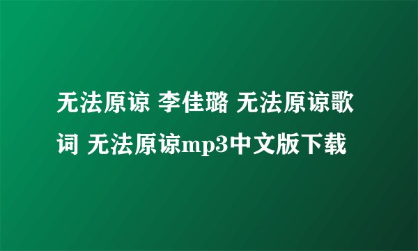 无法原谅 李佳璐 无法原谅歌词 无法原谅mp3中文版下载