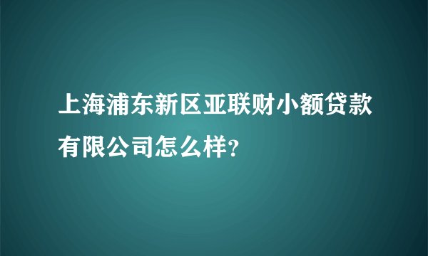 上海浦东新区亚联财小额贷款有限公司怎么样？