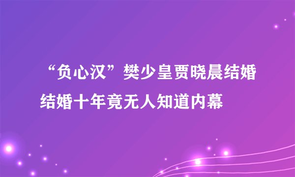 “负心汉”樊少皇贾晓晨结婚结婚十年竟无人知道内幕