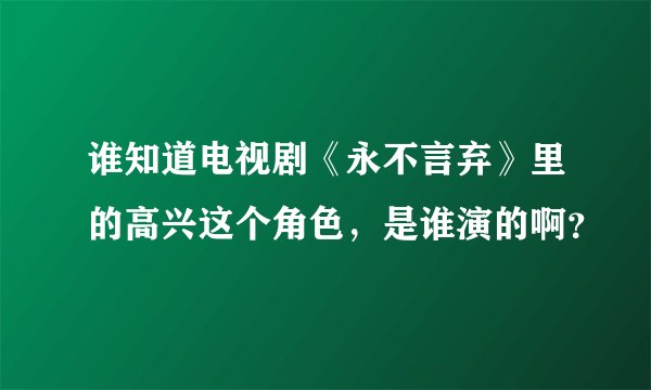 谁知道电视剧《永不言弃》里的高兴这个角色，是谁演的啊？