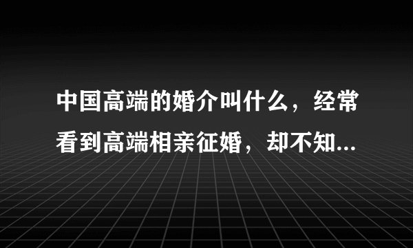 中国高端的婚介叫什么，经常看到高端相亲征婚，却不知道名字？