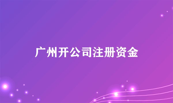 广州开公司注册资金