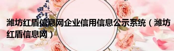 潍坊红盾信息网企业信用信息公示系统（潍坊红盾信息网）