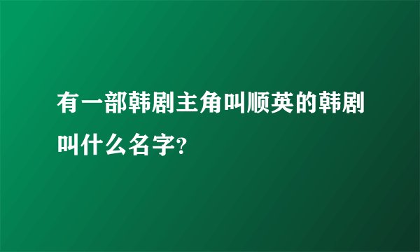 有一部韩剧主角叫顺英的韩剧叫什么名字？