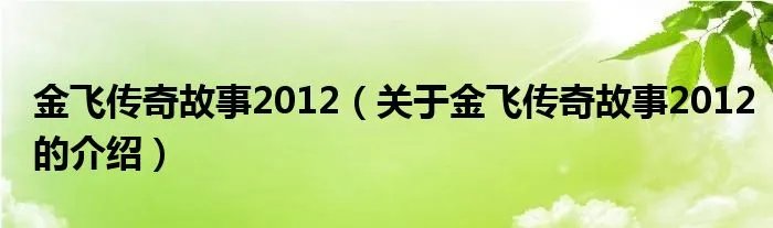 金飞传奇故事2012（关于金飞传奇故事2012的介绍）