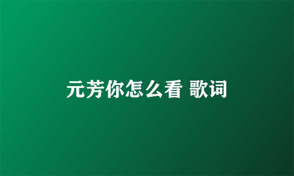 元芳你怎么看 歌词