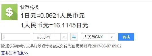 中国人民币对日本币的汇率
