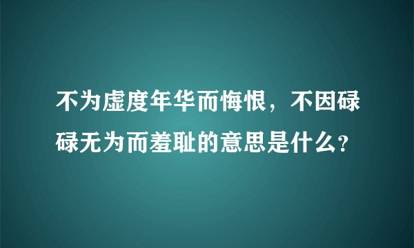 不为虚度年华而悔恨，不因碌碌无为而羞耻的意思是什么？