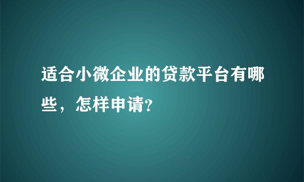 适合小微企业的贷款平台有哪些，怎样申请？