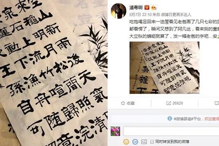 潘粤明睡前练书法点赞过万 深夜晒父亲作品网友围观
