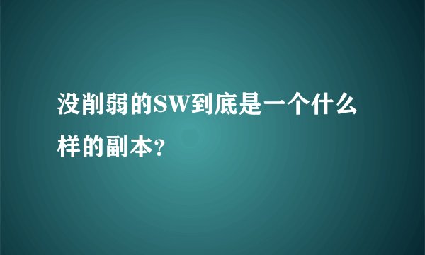 没削弱的SW到底是一个什么样的副本？