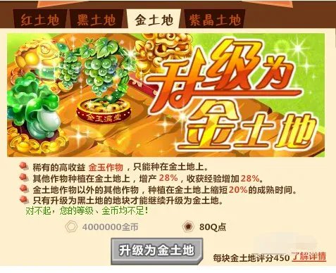 qq农场怎么升级金土地？