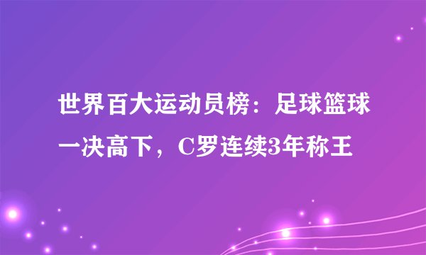 世界百大运动员榜:足球篮球一决高下,C罗连续3年称王