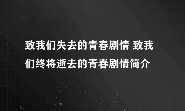 致我们失去的青春剧情 致我们终将逝去的青春剧情简介