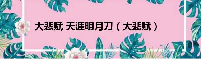 大悲赋 天涯明月刀（大悲赋）