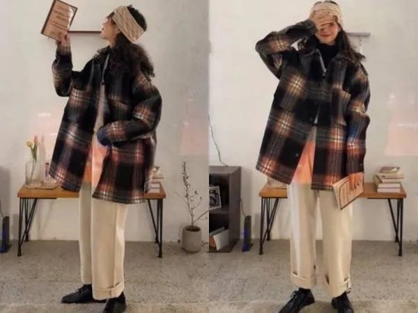 复古格子衬衣式外套怎么搭配？