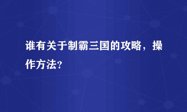 谁有关于制霸三国的攻略，操作方法？