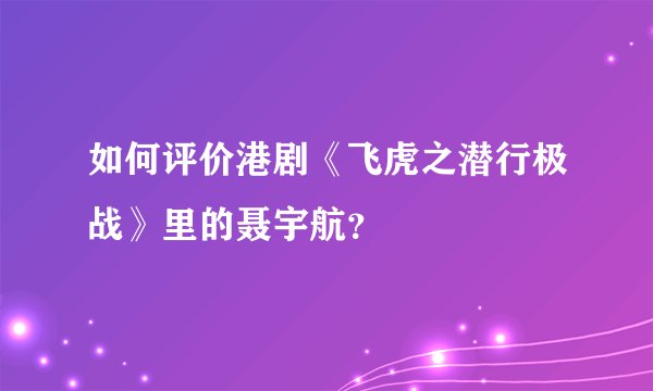 如何评价港剧《飞虎之潜行极战》里的聂宇航？