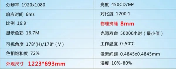 55寸电子液晶触摸拼接屏的尺寸长宽高是多少？