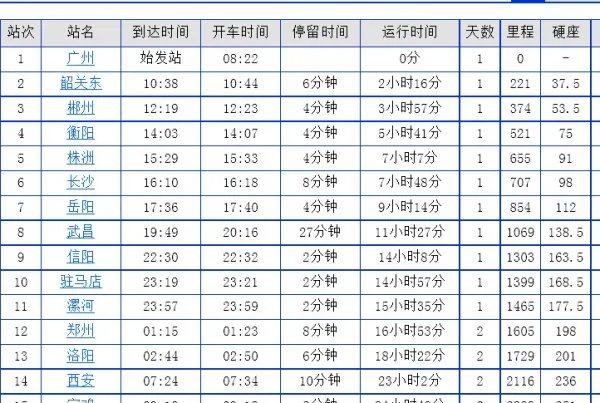 广州一西安zI38列车时刻表查询？
