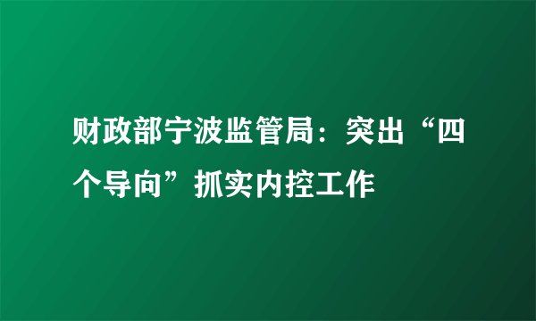 财政部宁波监管局：突出“四个导向”抓实内控工作
