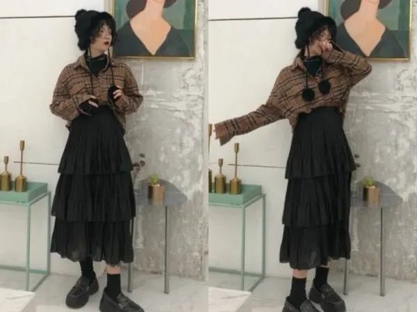 复古格子衬衣式外套怎么搭配？