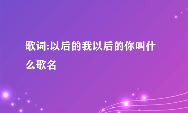 歌词:以后的我以后的你叫什么歌名