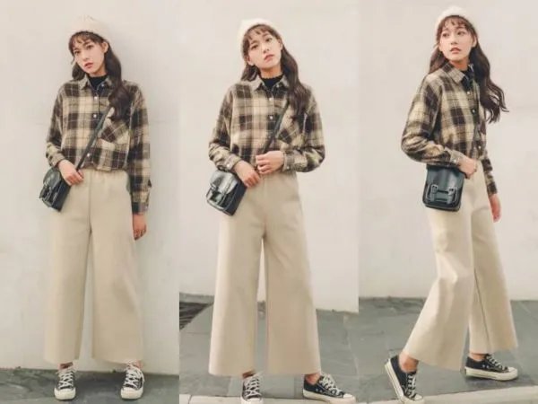 复古格子衬衣式外套怎么搭配？