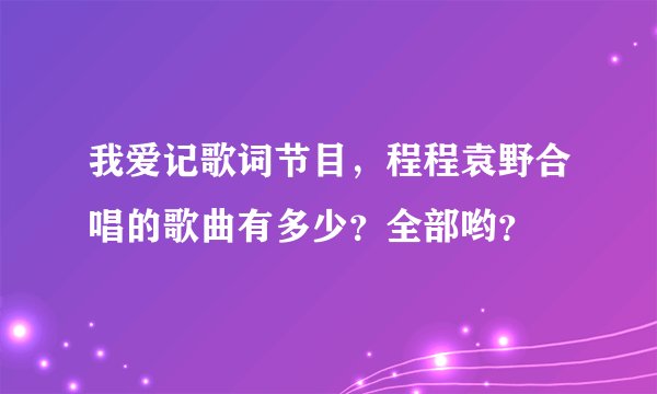 我爱记歌词节目，程程袁野合唱的歌曲有多少？全部哟？