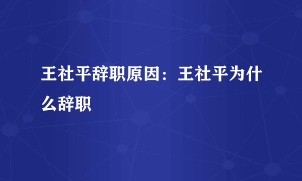 王社平辞职原因：王社平为什么辞职