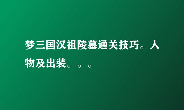 梦三国汉祖陵墓通关技巧。人物及出装。。。