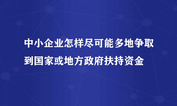 中小企业怎样尽可能多地争取到国家或地方政府扶持资金