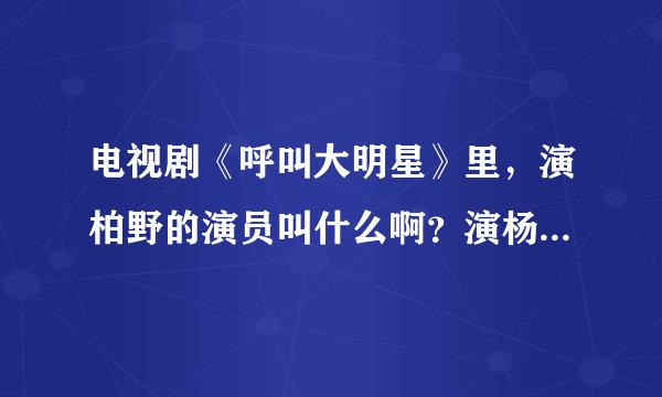 电视剧《呼叫大明星》里，演柏野的演员叫什么啊？演杨维辰的演员叫什么啊？