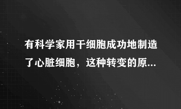 有科学家用干细胞成功地制造了心脏细胞,这种转变的原因最可能是( )A.干细胞分裂的结果B.干细胞分化的结果C.干细胞生长的结果D.干细胞成熟的结果